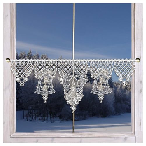 Deko-Set Scheibenhänger 3 Motive Weihnachts-Träumerei | Winter-Scheibengardine Echte Plauener Spitze | individuell zusammenstellen Kerze Glocke & Stern für Individualisten weiß-Gold Lurex-Stickerei von DSD Design-Studio Drechsler