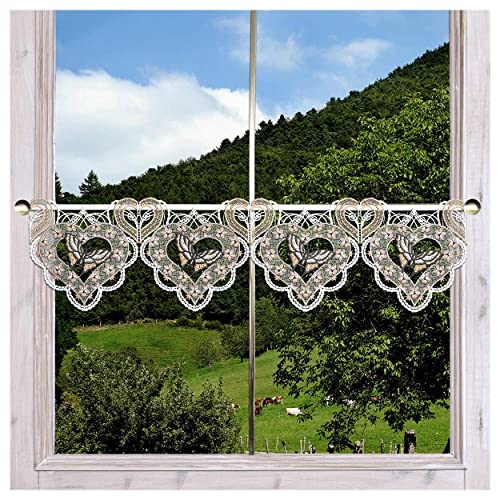 Feenhaus-Scheibenhänger Cori Vogtländische Spitze | romantisches Herz-Motiv und großem Schmetterling & zarten Pastell-Blüten im Spitzenrahmen | kostbare gestickte Spitzengardine HxB 19 x 18 cm von DSD Design-Studio Drechsler