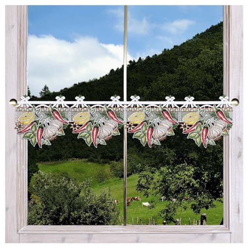 Feenhaus-Scheibengardine Gemüsegarten aus Echter Plauener Spitze Landhaus Küchengardine mit Früchten und Gewürzen 19 x 74 cm von DSD Design-Studio Drechsler
