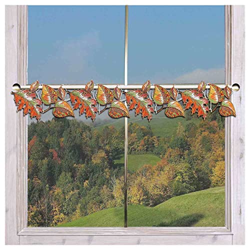 Feenhaus-Scheibengardine Herbst-Laub Echter Plauener Spitze Spitzengardine Bunte Blätter 14 cm hoch von DSD Design-Studio Drechsler