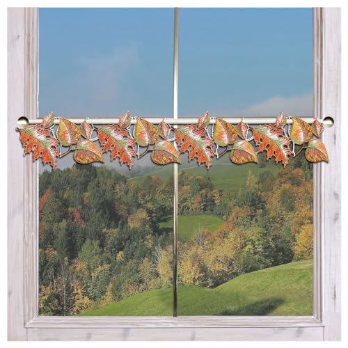 Feenhaus-Scheibengardine Herbst-Laub | feine Bunt-Stickerei Plauener Spitze | hochwertige Spitzengardine Bunte Blätter in Herbstfarben | Mini-Scheibenhänger Goldener Herbst | 14cm hoch, viele Breiten Feenhaus-Scheibengardine Herbst-Laub | feine Bunt-Stickerei Plauener Spitze | hochwertige Spitzengardine Bunte Blätter in Herbstfarben | Mini-Scheibenhänger Goldener Herbst | 14cm hoch, viele Breiten von DSD Design-Studio Drechsler