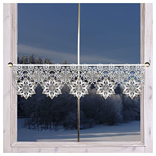 Feenhaus-Scheibengardine Schneeflöckchen-Weißröckchen Plauener Spitze Scheibenhänger Stangendeko 22 x 32 cm von DSD Design-Studio Drechsler