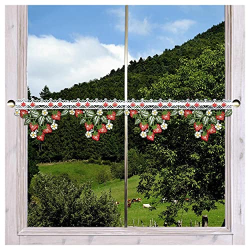 Feenhaus-Spitzengadine Erdbeerglück aus Echter Plauener Spitze fröhlicher Mini-Scheibenhänger mit Sommer-Motiv 14 x 74 cm von DSD Design-Studio Drechsler