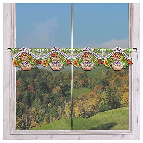 Feenhaus-Spitzengardine Herbst-Körbchen mit Früchten Echter Plauener Spitze Scheibengardine 15 cm hoch von DSD Design-Studio Drechsler