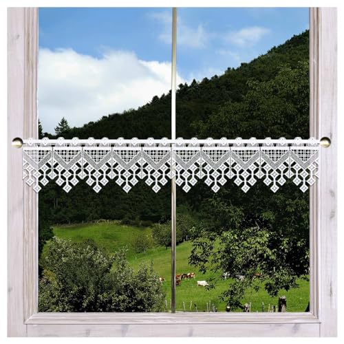 Feenhaus-Spitzengardine Jara aus Echter Plauener Spitze Moderne Stangendeko mit Rautenmuster weiß 15 x 160 cm von DSD Design-Studio Drechsler