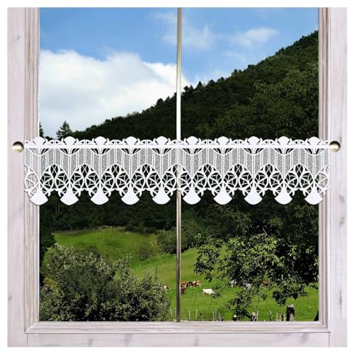 Feenhaus-Spitzengardine Ranka mit Fächerspitze Moderne Stangendeko aus Echter Plauener Spitze weiß 18 x 48 cm von DSD Design-Studio Drechsler
