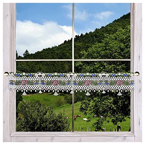 Feenhaus-Spitzengardine Rose Annemarie Echte Plauener Spitze in bunt Mini-Scheibengardine mit Blumen-Motiv im Landhausstil 14 x 74 cm von DSD Design-Studio Drechsler