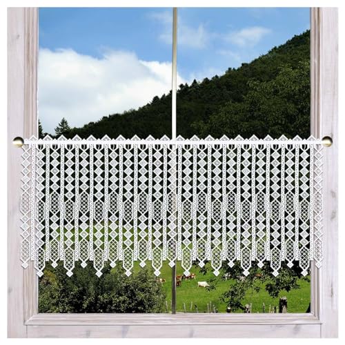 Moderne Scheibengardine Mileya aus Echter Plauener Spitze Scheibenhänger mit Rauten-Muster in weiß 39 x 20 cm Moderne Scheibengardine Mileya aus Echter Plauener Spitze Scheibenhänger mit Rauten-Muster in weiß 39 x 20 cm von DSD Design-Studio Drechsler