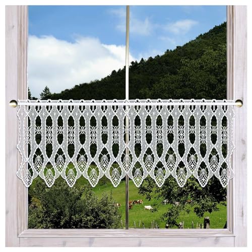 Scheibengardine Ema Moderne Plauener Spitze | Zeitloser Scheibenhänger mit Ornamenten in weiß | Filigrane Stickerei aus dem Vogtland | viele Verschiedene Größen für Ihre Fenster zur Auswahl von DSD Design-Studio Drechsler