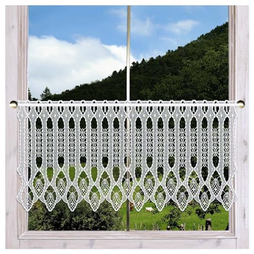 Scheibengardine Ema Moderne Plauener Spitze | Zeitloser Scheibenhänger mit Ornamenten in weiß | Filigrane Stickerei aus dem Vogtland | viele Verschiedene Größen für Ihre Fenster zur Auswahl von DSD Design-Studio Drechsler