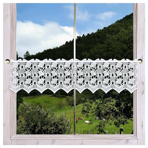 Scheibengardine Galina Echte Plauener Spitze Scheibenhänger mit Ginko-Blättern Moderne Spitzengardine in weiß 21 x 208 cm Scheibengardine Galina Echte Plauener Spitze Scheibenhänger mit Ginko-Blättern Moderne Spitzengardine in weiß 21 x 208 cm von DSD Design-Studio Drechsler