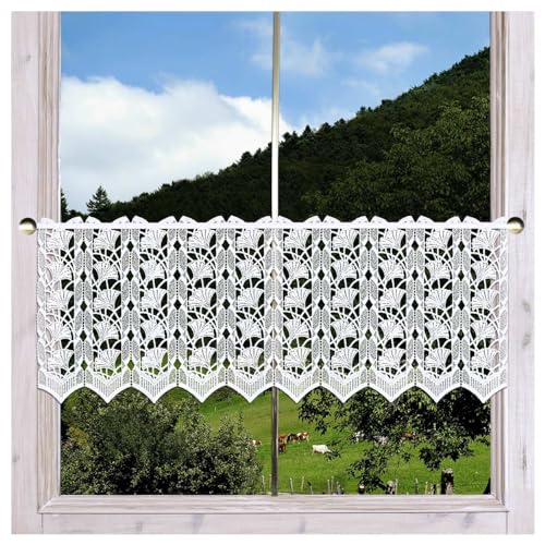 Scheibengardine Galina Echte Plauener Spitze Scheibenhänger mit Ginko-Blättern Moderne Spitzengardine in weiß 31 x 64 cm Scheibengardine Galina Echte Plauener Spitze Scheibenhänger mit Ginko-Blättern Moderne Spitzengardine in weiß 31 x 64 cm von DSD Design-Studio Drechsler