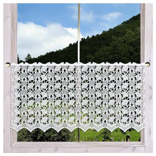 Scheibengardine Galina Echte Plauener Spitze Scheibenhänger mit Ginko-Blättern Moderne Spitzengardine in weiß 41 x 96 cm Scheibengardine Galina Echte Plauener Spitze Scheibenhänger mit Ginko-Blättern Moderne Spitzengardine in weiß 41 x 96 cm von DSD Design-Studio Drechsler
