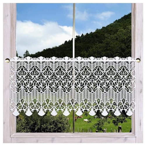 Scheibenhänger Ranka mit Fächerspitze Moderne Scheibengardine aus Echter Plauener Spitze weiß 37 x 96 cm von DSD Design-Studio Drechsler