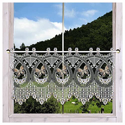 Scheibengardine Sabina Schmetterling mit Stiefmütterchen Beige-Blau Vogtländische Spitze | Landhaus-Spitzengardine mit filigraner Stickerei Fensterdeko für Frühling & Sommer Höhe x Breite 42 x 48 cm Scheibengardine Sabina Schmetterling mit Stiefmütterchen Beige-Blau Vogtländische Spitze | Landhaus-Spitzengardine mit filigraner Stickerei Fensterdeko für Frühling & Sommer Höhe x Breite 42 x 48 cm von DSD Design-Studio Drechsler