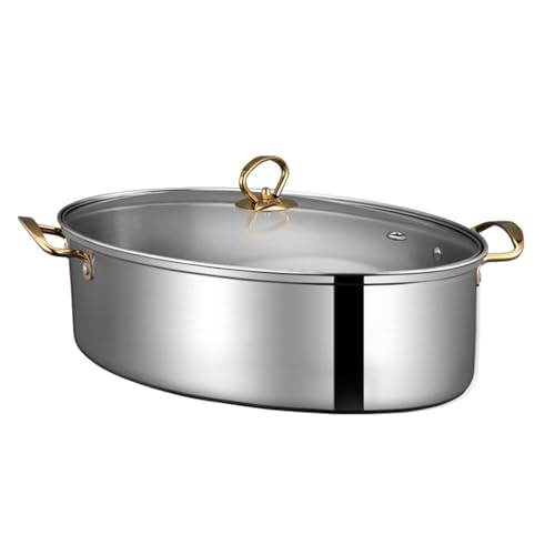 DSDGVDFBV Silber, Ovaler Gedämpfter Fischtopf, 304 Edelstahl-Multifunktions-Suppentöpfe Dampfgarer Mit Regal/Keramikplatte/Klemme Für Induktionsherd/Gasherd von DSDGVDFBV