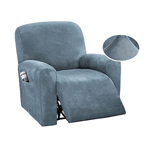 DSECHCRSL Stretchhusse für Relaxsessel 4-Teilig, Einfarbig Samt Sesselschoner Mit Taschen, Stretch Sesselbezug für Fernsehsessel Liege Sessel, Waschbar, schwarz von DSECHCRSL