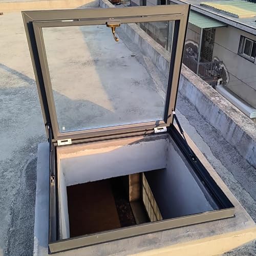 Außenbereich Gewerbe Dachausstiegsfenster mit Glas, Keller Beleuchtung Dachfenster, Aluminiumlegierung Belüftung überdachenfenster, Regendicht Wintergärten Abluftöffnungen Dachfenster. von DSEWTEZXI