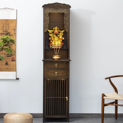 Buddhistischer Altarschrank als Tempeldeko, Retro-Heimschrein mit Schrank, Meditationsaltartisch for Kirchen mit Schubladen, for Kerzen, Räuchergefäße, Buddha-Statuen und Opfergaben. von DSEWTEZXI