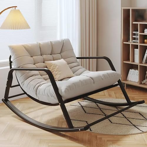 Doppelt Komfortabel Schlafzimmer Schaukelstuhl mit Gepolstert, Atmungsaktiv Wohnzimmer Rocking Chair Mit Armlehnen, Draussen Gartenliege, Modern relaxsessel, Ergonomiestuhl ( Color : Gray+black legs ) von DSEWTEZXI