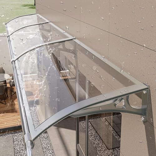 Extern Modern Polycarbonat Haustür Vordach,Aluminium Fenster unterstand Vordach Wetterfest,Hauseingang Pultbogenvordach,Balkon Überdachung Bogenvordach, UV-Schutz,Regen Schneeschutz.(L60*W160cm/L24*W6 von DSEWTEZXI