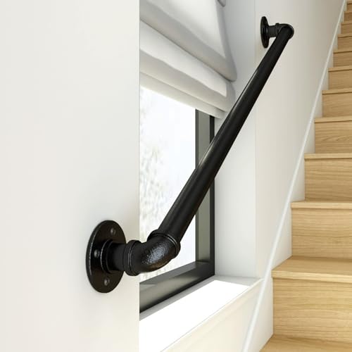 Schwarz Wandhalter Handlauf innen, Metall Rutschfest treppengeländer handlauf, Industrielle Verzinktes Geländer Handlauf, Schmiedeeisen Brüstung Stange,Geeignet for Flure, Bars, Tanzstudios. (Color : von DSEWTEZXI