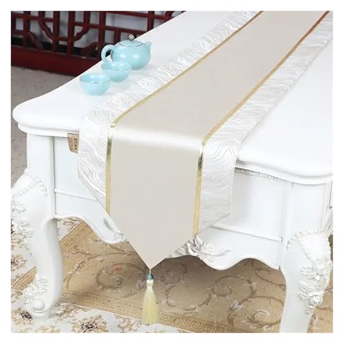 DSFIHJO Satin TischläUfer Goldene Welle Muster Tisch Flagge Satin Quaste Kaffee Tisch Lange Handtuch Schrank Hochzeit Feier Dekorative Tischdecke(Blue,33x280cm 1pcs) von DSFIHJO