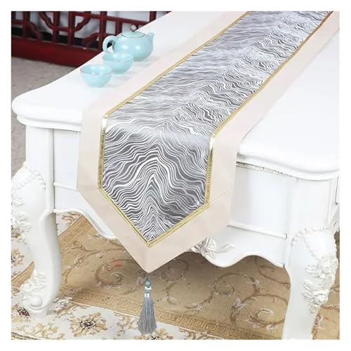 DSFIHJO Satin TischläUfer Goldene Welle Muster Tisch Flagge Satin Quaste Kaffee Tisch Lange Handtuch Schrank Hochzeit Feier Dekorative Tischdecke(Clear,33x200cm 1pcs) von DSFIHJO