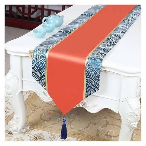 DSFIHJO Satin TischläUfer Goldene Welle Muster Tisch Flagge Satin Quaste Kaffee Tisch Lange Handtuch Schrank Hochzeit Feier Dekorative Tischdecke(Green,33x200cm 1pcs) von DSFIHJO