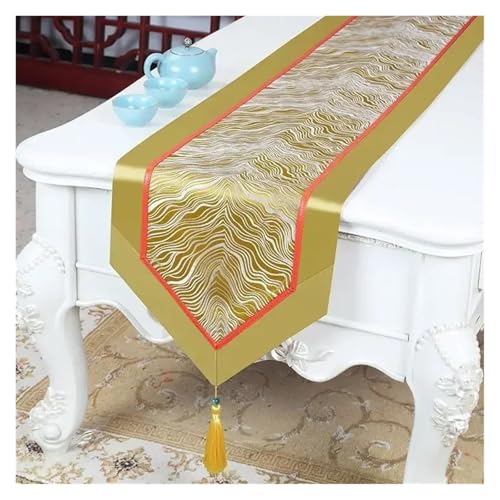 DSFIHJO Satin TischläUfer Goldene Welle Muster Tisch Flagge Satin Quaste Kaffee Tisch Lange Handtuch Schrank Hochzeit Feier Dekorative Tischdecke(Light Green,33x120cm 1pcs) von DSFIHJO