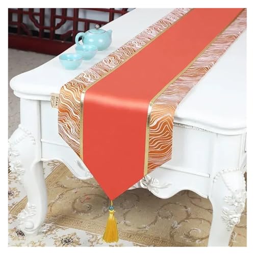 DSFIHJO Satin TischläUfer Goldene Welle Muster Tisch Flagge Satin Quaste Kaffee Tisch Lange Handtuch Schrank Hochzeit Feier Dekorative Tischdecke(Light Grey,33x230cm 1pcs) von DSFIHJO