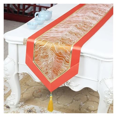 DSFIHJO Satin TischläUfer Goldene Welle Muster Tisch Flagge Satin Quaste Kaffee Tisch Lange Handtuch Schrank Hochzeit Feier Dekorative Tischdecke(Light Yellow,33x230cm 1pcs) von DSFIHJO