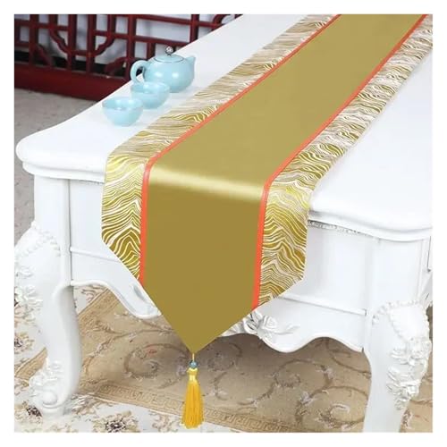 DSFIHJO Satin TischläUfer Goldene Welle Muster Tisch Flagge Satin Quaste Kaffee Tisch Lange Handtuch Schrank Hochzeit Feier Dekorative Tischdecke(Purple,33x230cm 1pcs) von DSFIHJO
