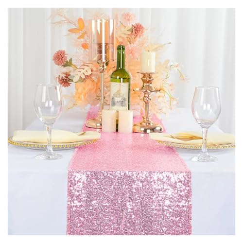 DSFIHJO Satin TischläUfer Pailletten Tisch Läufer Glitter Tisch Läufer for Hochzeit Party Geburtstag Bnaquet Hotel Home Tisch Tisch(Pink) von DSFIHJO