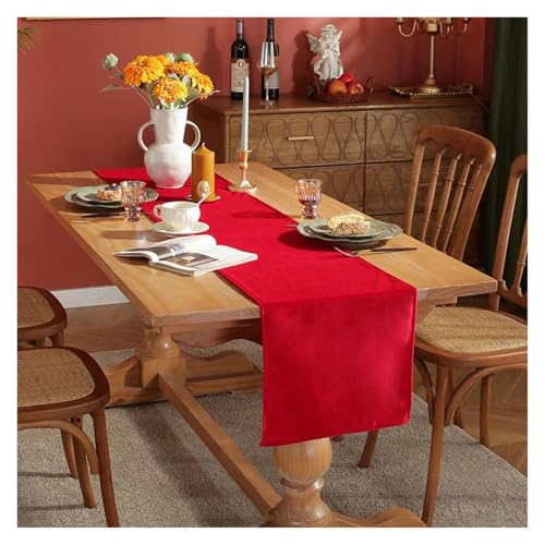 DSFIHJO Satin TischläUfer Satin Stoff Tisch Läufer Hotel Hochzeit Helle Seide Glatte Tisch Dekoration Bankett Party Wohnzimmer Tischdecke(Big red) von DSFIHJO