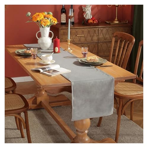 DSFIHJO Satin TischläUfer Satin Stoff Tisch Läufer Hotel Hochzeit Helle Seide Glatte Tisch Dekoration Bankett Party Wohnzimmer Tischdecke(Light Gray) von DSFIHJO