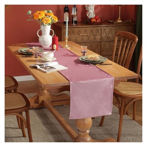 DSFIHJO Satin TischläUfer Satin Stoff Tisch Läufer Hotel Hochzeit Helle Seide Glatte Tisch Dekoration Bankett Party Wohnzimmer Tischdecke(Sweet Heart Powder) von DSFIHJO