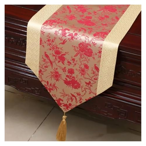 DSFIHJO Satin TischläUfer Stickerei mit Quasten Tischfahne Tee Tischläufer Home Tearoom Esszimmer Hochzeit Tischdekoration(Color 01,33x230cm) von DSFIHJO