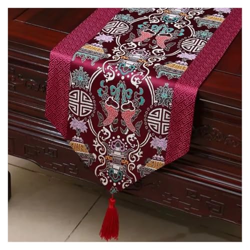 DSFIHJO Satin TischläUfer Stickerei mit Quasten Tischfahne Tee Tischläufer Home Tearoom Esszimmer Hochzeit Tischdekoration(Color-03,33x300cm) von DSFIHJO
