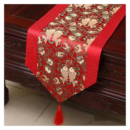 DSFIHJO Satin TischläUfer Stickerei mit Quasten Tischfahne Tee Tischläufer Home Tearoom Esszimmer Hochzeit Tischdekoration(Color-07,33x230cm) von DSFIHJO