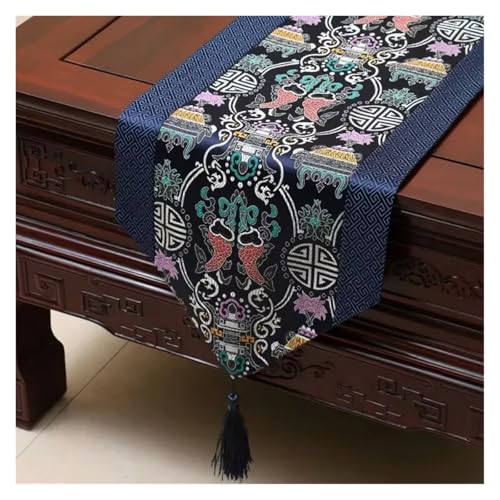 DSFIHJO Satin TischläUfer Stickerei mit Quasten Tischfahne Tee Tischläufer Home Tearoom Esszimmer Hochzeit Tischdekoration(Color12,33x200cm) von DSFIHJO