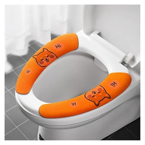 DSFIHJO toilettensitzbezug 2 Paar Weiche Cartoon Waschbar Kissen WC Toilette Klebrige Sitz Pad Bad Wärmer Deckel Abdeckung Universal(Routine-orange) von DSFIHJO