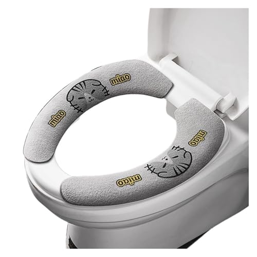 DSFIHJO toilettensitzbezug 2 Teil/Satz Schneidbare Warme Flanell WC Aufkleber Sitzbezüge Wiederverwendbare Waschbar Wasserdicht Sitzkissen Universal(Grey Kitten-L) von DSFIHJO