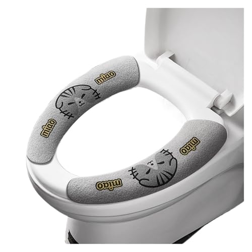 DSFIHJO toilettensitzbezug 2 Teil/Satz Schneidbare Warme Flanell WC Aufkleber Sitzbezüge Wiederverwendbare Waschbar Wasserdicht Sitzkissen Universal(Grey Kitten-M) von DSFIHJO