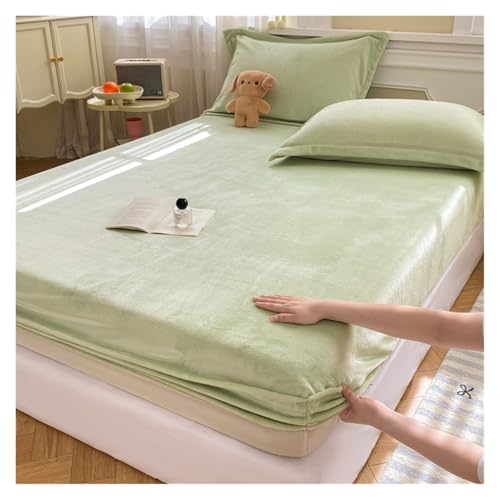 Samt-Spannbettlaken Flanell Spannbettlaken Druck Winter Super Weich Samt Matratzenbezug Bettlaken mit Gummiband(Green,Only Pillowcase 2pc) von DSFIHJO