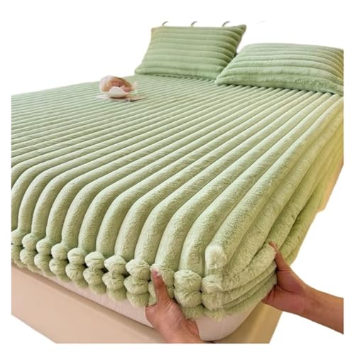 Samt-Spannbettlaken King Queen Bettbezug Samt Matratzenbezug Weiches Studentenwohnheim Bettlaken Winter Warm Verdicktes Spannbettlaken Matratzenschoner(Green,150x200cm-3pc Set) von DSFIHJO