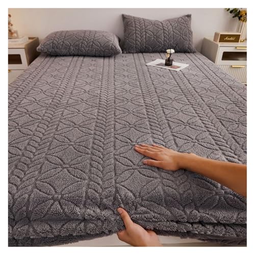 Samt-Spannbettlaken Weiche Dicke Bettlaken Tagesdecke Milch Samt Matratze Schutzhülle Plüsch Isolierung for Den Winter(2-Grey,C add 2 Pillowcases) von DSFIHJO