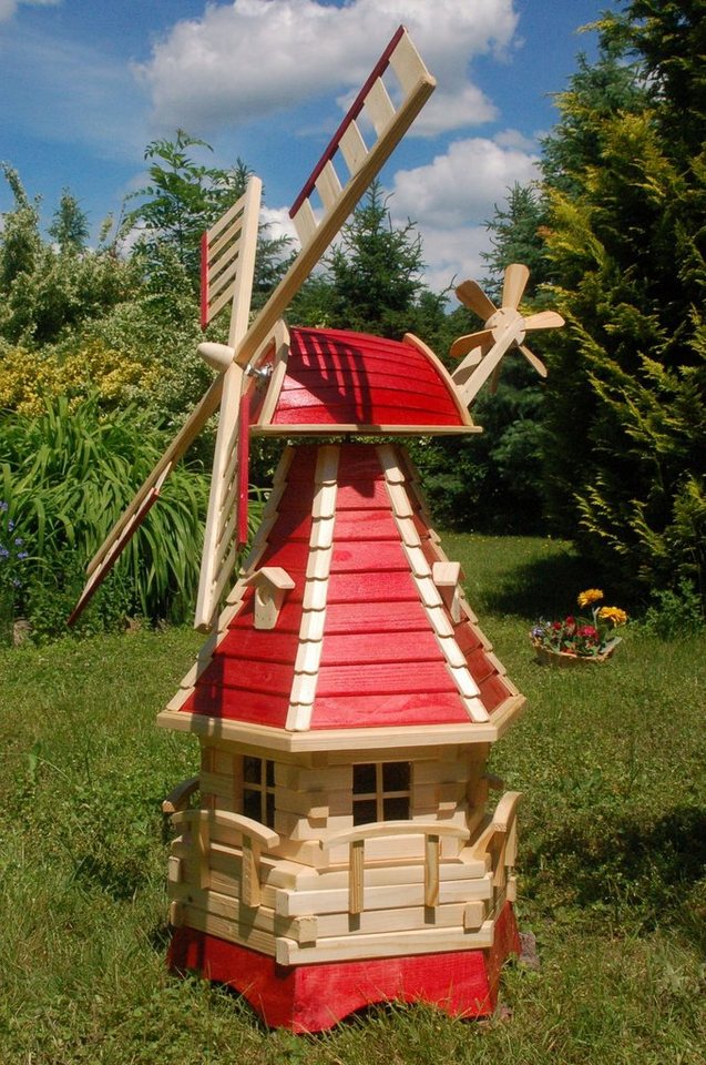 DSH DEKO SHOP HANNUSCH Gartenfigur Garten-Windmühle mit Lamellendach – Höhe 1,25m von DSH DEKO SHOP HANNUSCH