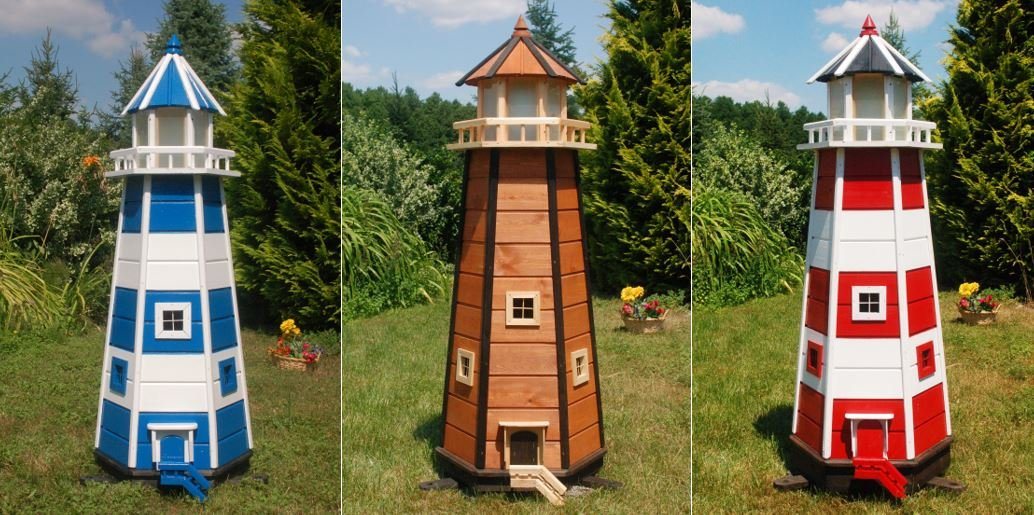 DSH DEKO SHOP HANNUSCH Gartenfigur Leuchtturm 1,40 m Holz mit 230 V Beleuchtung von DSH DEKO SHOP HANNUSCH