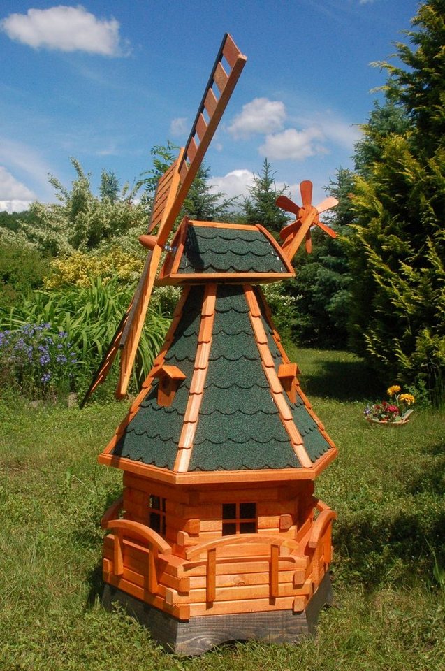 DSH DEKO SHOP HANNUSCH Gartenfigur Windmühle mit Gauben und Solar-Beleuchtung – Höhe 1,4 Meter von DSH DEKO SHOP HANNUSCH